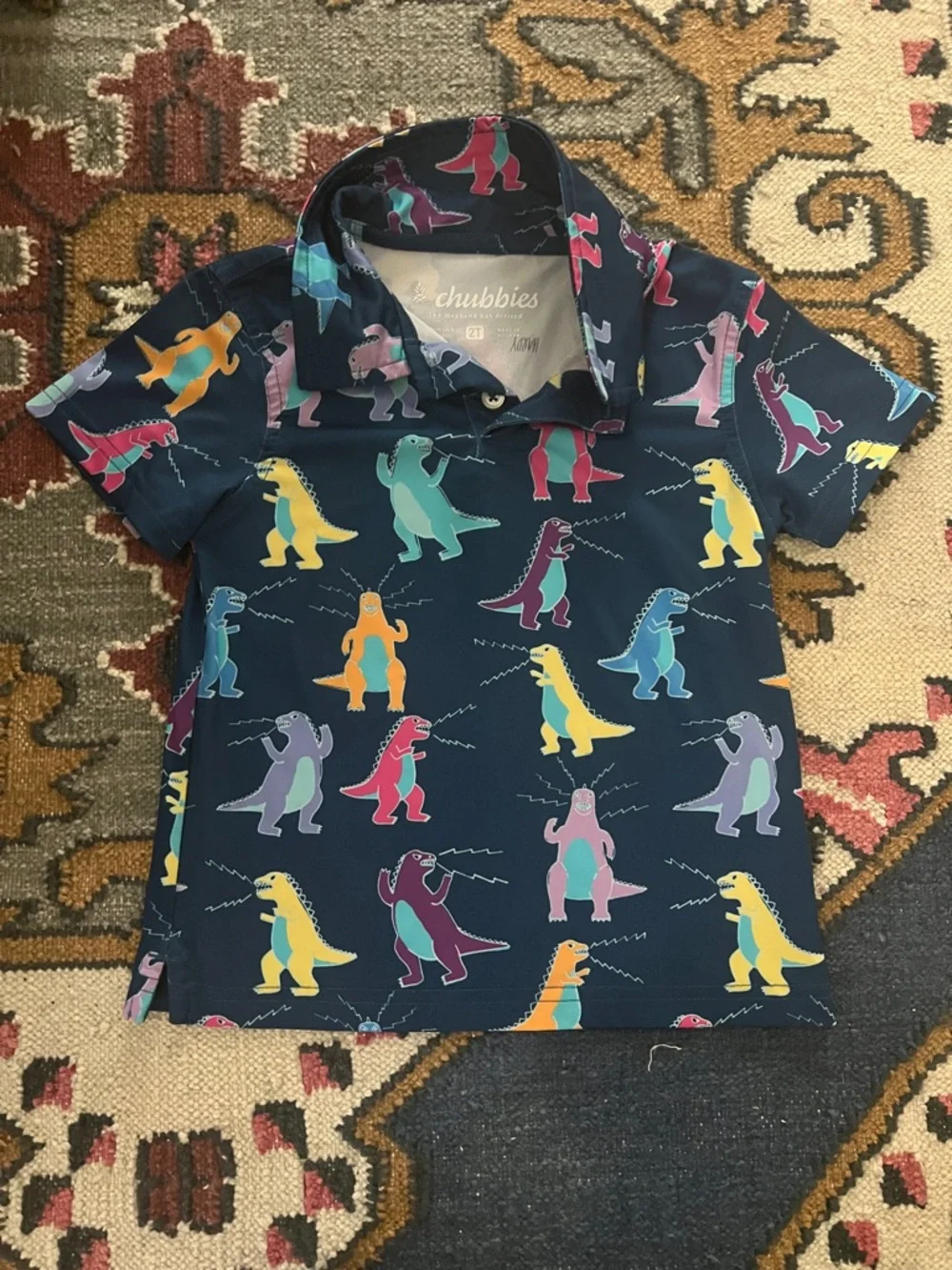 Chubbies Boys 2T Dino Polo Shirt Navy Fun Print Summer Preppy